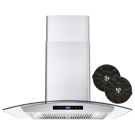 30" Ductless Wall Mount Range Hood, Stainless Steel With Soft Touch Control