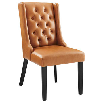 Baronet Button Tufted Vegan Leather Dining Chair, Tan