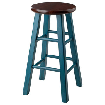 Ivy 24" Counter Stool, Rustic Teal With Walnut Seat