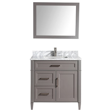Vanity Set With Carrara Marble Top, 36", Gray, Standard Mirror