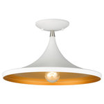 Livex Lighting - Livex Lighting Waldorf 1-Light White Semi-Flush With Brushed Nickel Accents - The distinctive shape of this white semi-flush makes it a wonderful accent for a contemporary home. Inside the shade is a gold lining which gives the light a warm tone.