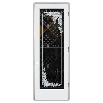 Wine Door - Vineyard Grapes Garland - Primed - 32" x 80" - Knob on Left -...