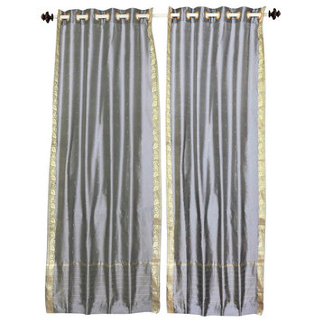 Gray Ring Top  Sheer Sari Curtain / Drape / Panel   - 43W x 108L - Piece
