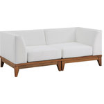 Meridian Furniture - Rio Water Resistant Fabric  Patio 2-Piece Modular Sofa, Off White - Build the seating group you need for your outdoor entertaining area with one or more selections from the Rio collection including this Rio outdoor off-white water resistant modular sofa. A solid acacia wood frame provides sturdy dependability for this sofa, ensuring its long-lasting performance and impeccable beauty. The plump cushions are encased in resilient water resistant fabric to keep them looking luxuriously beautiful for seasons to come. Attach other units in the collection to this sofa with convenient latches.