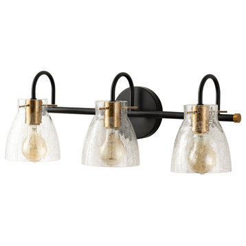 Industrial Black Bathroom Vanity Light With Cracked Craft Glass Shade