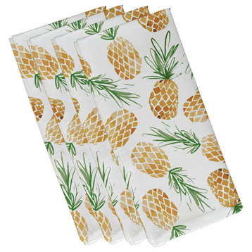 22"x22" Tossed Pineapples, Geometric Print Napkin, Gold, Set of 4