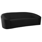 Meridian Furniture - Riley Velvet Upholstered Rounded Sofa, Black - Go for easy, breezy style with this lovely Riley velvet sofa. The sleek black velvet is a showstopper in the living room, den, or great room, adding a casual yet modern vibe wherever you choose to use it. The velvet material feels soft and welcoming to the touch, ensuring that your leisure time is well spent in cloud-like comfort. Pair it with other items in the Riley collection, or use it on its own as a standalone piece.