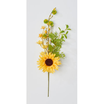 20" Sunflower And Green Leaves Spray, Set Of 3