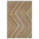 Bareens Designer Rugs - Eclectic Turkish Kilim Quinn Hand-Woven Wool Rug - 6'8'' x 9'9'' - Elevate the elegance of your home with this stunning hand-woven tribal Kilim wool rug. Meticulously crafted on a loom by the Nomad Turkman people using hand-spun wool and 100% natural vegetable dyes, these rugs are recognized for their repetitive geometric patterns, incorporating naturalistic floral and traditional designs. The contemporary fashion palette results in bold, sharp patterns that are incredibly versatile, as the pattern is the same on both sides. These reversible rugs feature a lighter shade on one side and brighter colors on the other, providing versatility according to preference. These unique rugs are made by knotting short strands of different colors onto the warps and securing them by tightly pressing the wefts. The designs are created by interweaving the various colored wefts and warps. Kilims are known for their exceptional durability and versatility, making them truly unique rugs.  Product Details    Rug Size: 6'8'' x 9'9''  Material: 100% Wool  Style: Kilim, Flat Weave, Dhurrie, Turkish, Southwestern, Rustic, Tribal  Colors: Purple, Rust  Weave Type: Hand-Woven, Handmade  Pile Height: Less than 0.25 inch