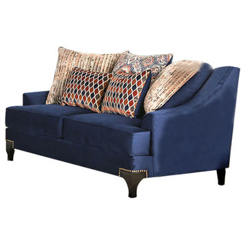 Small Weave Chenille Love Seat with Sloped Arms Design, Navy
