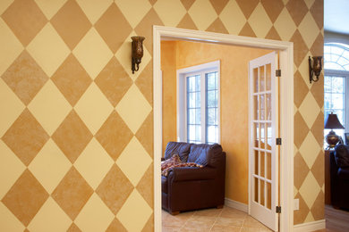 Tuscan family room photo in Boston