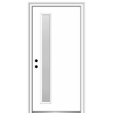 32"x80" 1 Lite Frosted Right-Hand Inswing Primed Fiberglass Door, 4-9/16"