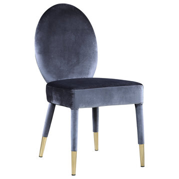 2 Pack Dining Chair, Velvet Upholstered Body With Golden Caps & Oval Back, Gray
