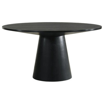 Froja 59"W Wooden Round Dining Table, Black