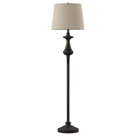 Traditional bronze metal floor lamp natural linen drum shade