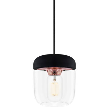 Acorn Black Plug-In Pendant with LED Bulb, Polished Copper