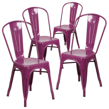 Set of 4 Outdoor Dining Chair, Stackable Design With Open Back, Purple