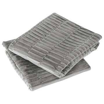 Pleated Velvet Pillow Covers, Set of 2, Silver, 14"x26"