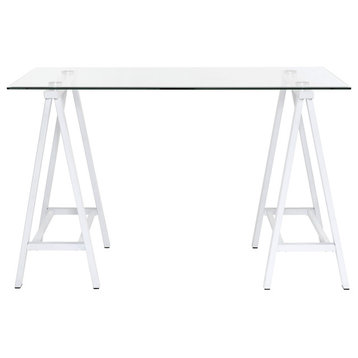 Middleton Desk With Clear Glass Top and White Base