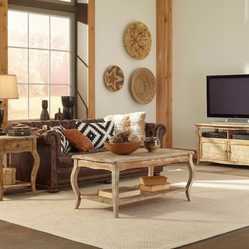 Southwestern Inspired Family Room with Aztec Details and Reclaimed Wood Furnitur