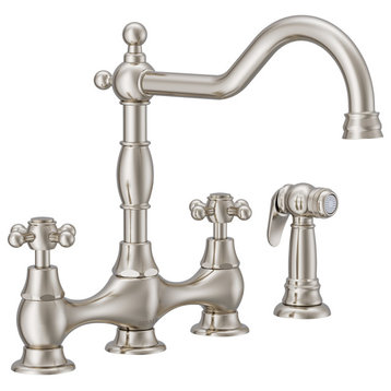 Opulence Two Handle Bridge Kitchen Faucet w/ Sidespray Stainless Steel