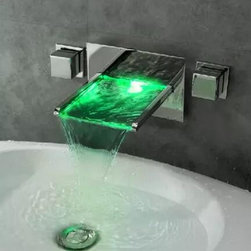 Contemporary LED Waterfall Wall Mounted Bathroom Sink Tap Tub Tap T8015 - Bathroom Sink Faucets
