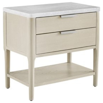 Pearl Leg Nightstand With Marble Top and USB Port