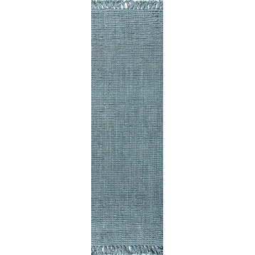 Para Hand Woven Area Rug, Light Blue/Gray, 2'2"x8'