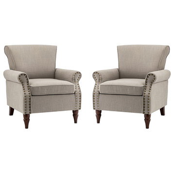 32.5" Wooden Upholstered Accent Chair With Arms Set of 2, Gray