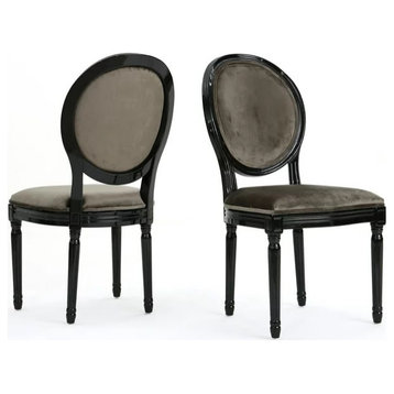 2 Pack Dining Chair, Fluted Legs & Round Back, Gray Velvet/Glossy Black