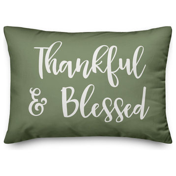 Thankful & Blessed Lumbar Pillow, Green, 14"x20"