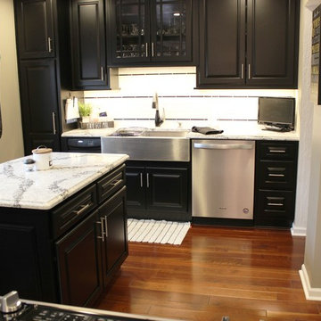 Small Island Kitchen with Black Painted Cabinetry in Taylor Ridge, IL