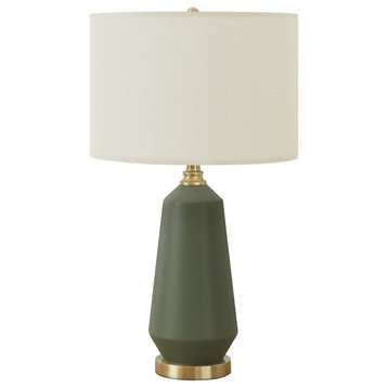 Lighting, 26"H, Table Lamp, Green Ceramic, Ivory/Cream Shade, Contemporary