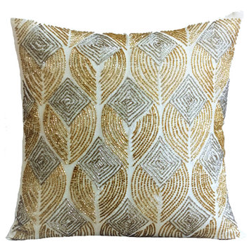Gold Throw Pillow Covers 16"x16" Silk, Golden Rain