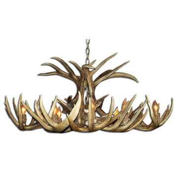 Real Shed Antler Whitetail Oblong Chandelier, Large, No Shades