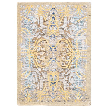 Silk with Textured Wool Transitional Sarouk Hand Knotted Oriental Rug, 2'1"x3'0"