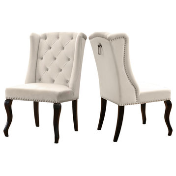 The Florence Dining Chair, Velvet, Set of 2, Ivory