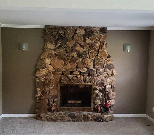 Mantel Or No With Stone Fireplace, Tile That Looks Like Stone For Fireplace