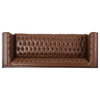 Elias Faux Leather Tufted 3 Seater Sofa, Cognac + Espresso