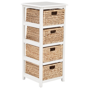 Seabrook Four-Tier Storage Unit Engineered Wood White Finish and Natural Baskets