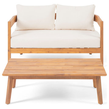 Brooklyn Outdoor Acacia Wood Loveseat Set With Coffee Table