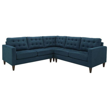 Dylan 3 Piece Upholstered Fabric Sectional Sofa Set, Azure