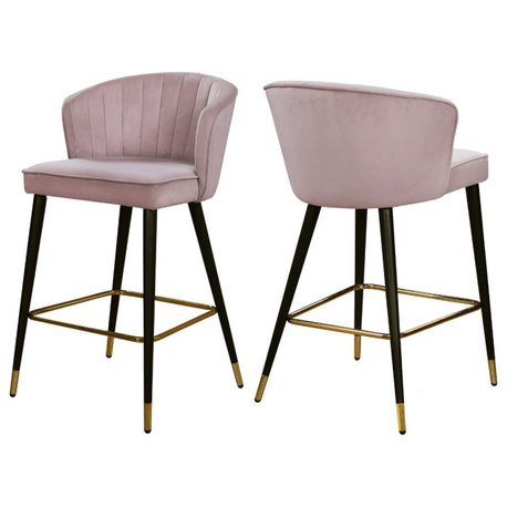 Cassie Velvet Upholstered Stool (Set of 2), Pink