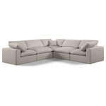 Meridian Furniture - Comfy Upholstered L-Shaped Modular Sectional, Beige, 5-Piece: 2 Armless Chair, 3 Corner Chair, Linen Textured Fabric - Give your space a whole new look with this beige Comfy linen textured fabric sectional. This handsome sectional fits nicely with other items in the Comfy collection and is a versatile seating option designed for adaptability, comfort and style. Wrapped in rich beige durable linen textured fabric upholstery, this sectional offers a plush embrace of overstuffed down feather cushions, carefully crafted to deliver the highest level of comfort. The perfect seat for creating an oasis for relaxation, this sectional has thick foam surrounding its frame for added support and coziness.