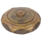 NOVICA - Araba Wood Decorative Lidded Bowl - Rich textures distinguish this handsome decorative lidded bowl from Ghana's Victor Addo Biney. The artisan carves the bowl and its lid from native sese wood and adorns the exterior with elliptical medallions of embossed aluminum. The piece is than painted and given a rustic finish. The artisan names his design Araba, which is a Fante name given to a girl who is born on a Tuesday.
