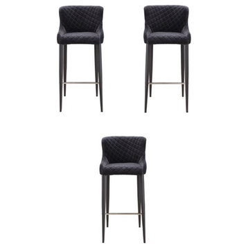 Home Square 30" Tufted Bar Stool in Dark Gray and Black - Set of 3