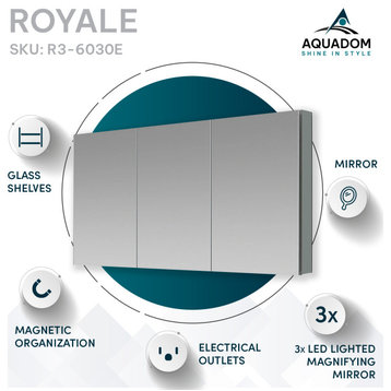 Royale Medicine Cabinet with Electrical Outlets, LED Magnifying Mirror 60"x30"
