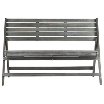 Safavieh Luca Steel and Acacia Wood Folding Bench in Ash Grey
