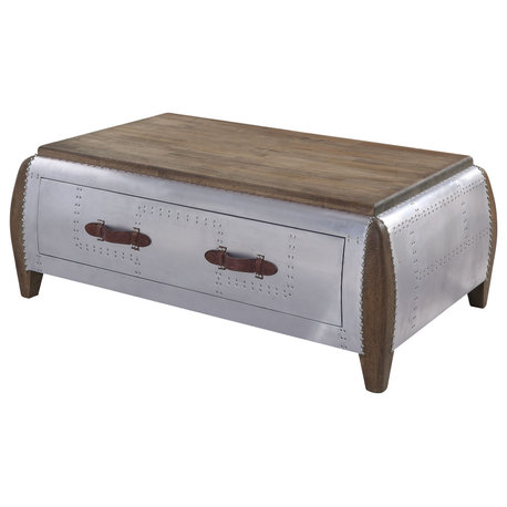 Brancaster Coffee Table, Antique Oak and Aluminum