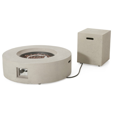GDF Studio Hearth Circular 50K BTU Outdoor Gas Fire Pit Table With Tank Holder, Light Gray